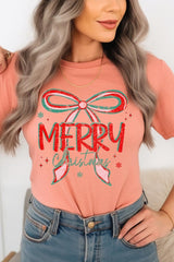 US3001-E3197 Merry Christmas Bow Graphic Tee $12.5