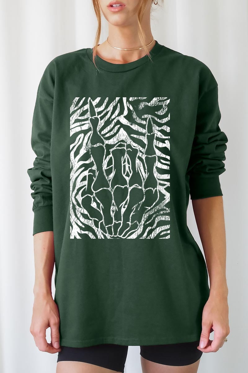 UL240P-E3177 Skeleton Hands Zebra Graphic Plus Long Sleeve Tee $17