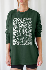 UL240-E3177 Skeleton Hands Zebra Graphic Long Sleeve Tee $13.75