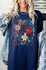 5000-E3186 Floral Christmas Graphic Heavy Cotton Tee $9