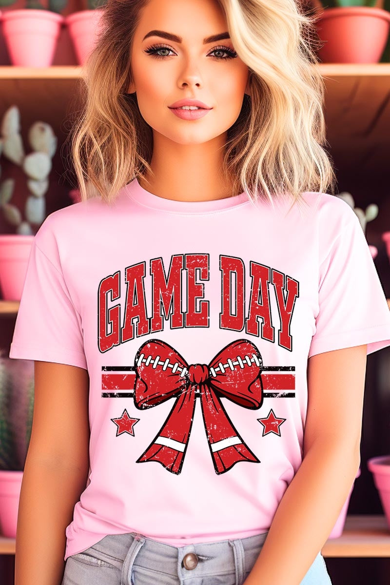 US3001P-E3062 Red Game Day Football Bow Graphic Plus Tee $16