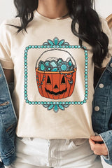 US3001P-E3140 Halloween turquoise pumpkin Graphic Plus Tee $16
