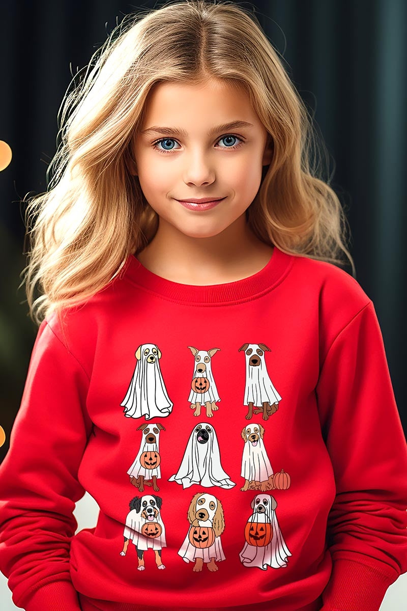 UL180B-E3106Z Halloween Ghost Dog Kids Graphic Sweatshirt $20