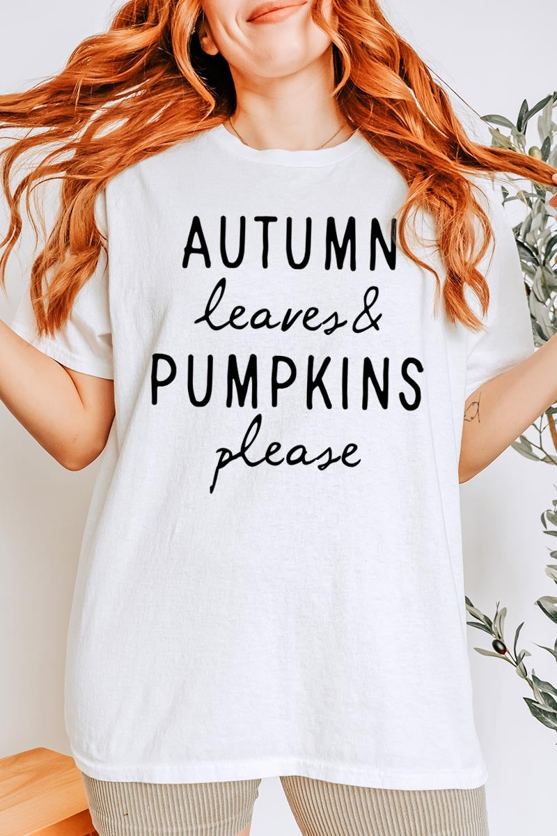 5000P-E3158 Autumn Leaves Pumpkins Graphic Plus Heavy Cotton Tee $12.75