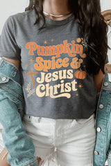 US3001-E3164 Pumpkin Spice & Jesus Graphic Tee $12.5