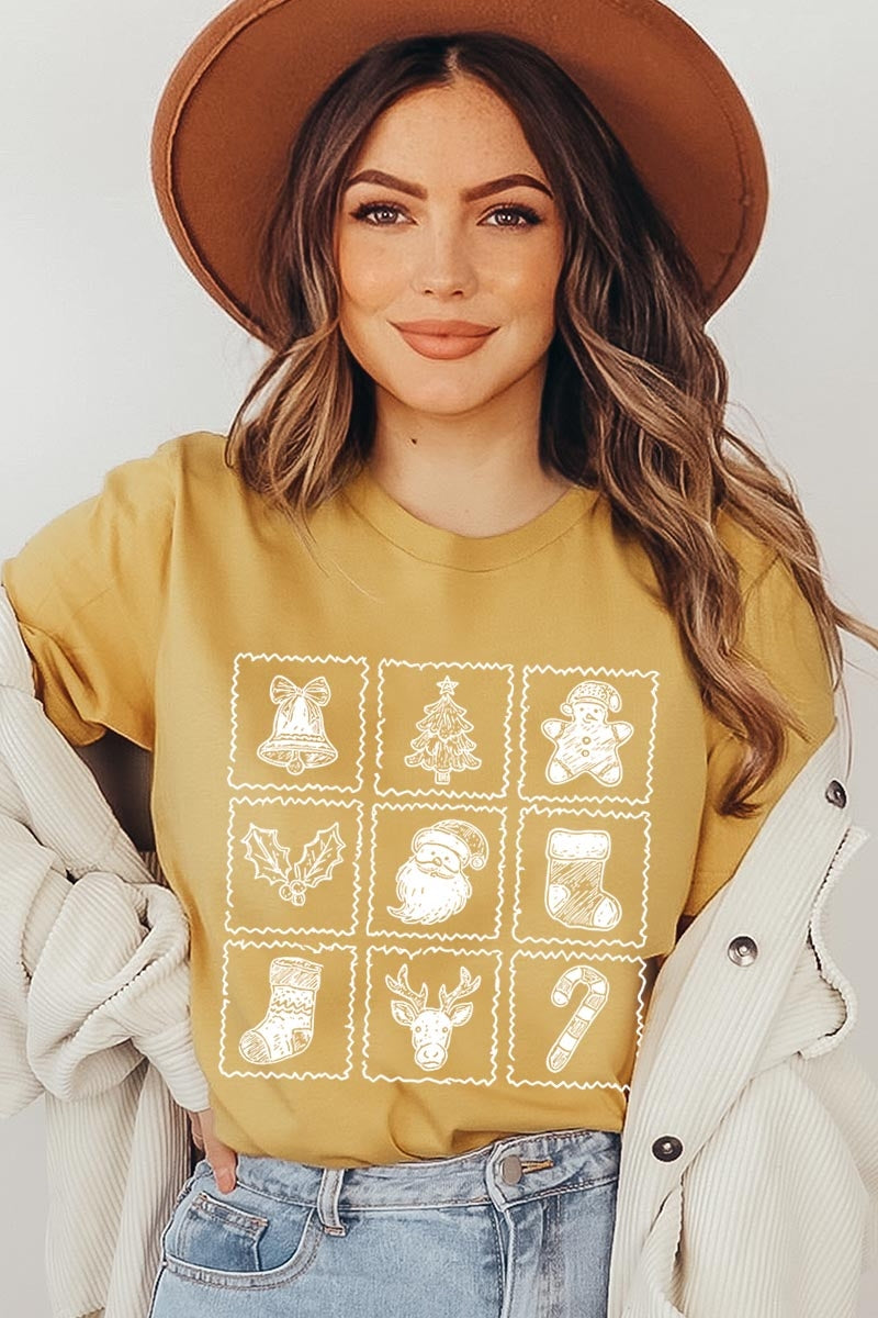 US3001-E3215 Christmas Icons Graphic Tee $12.5