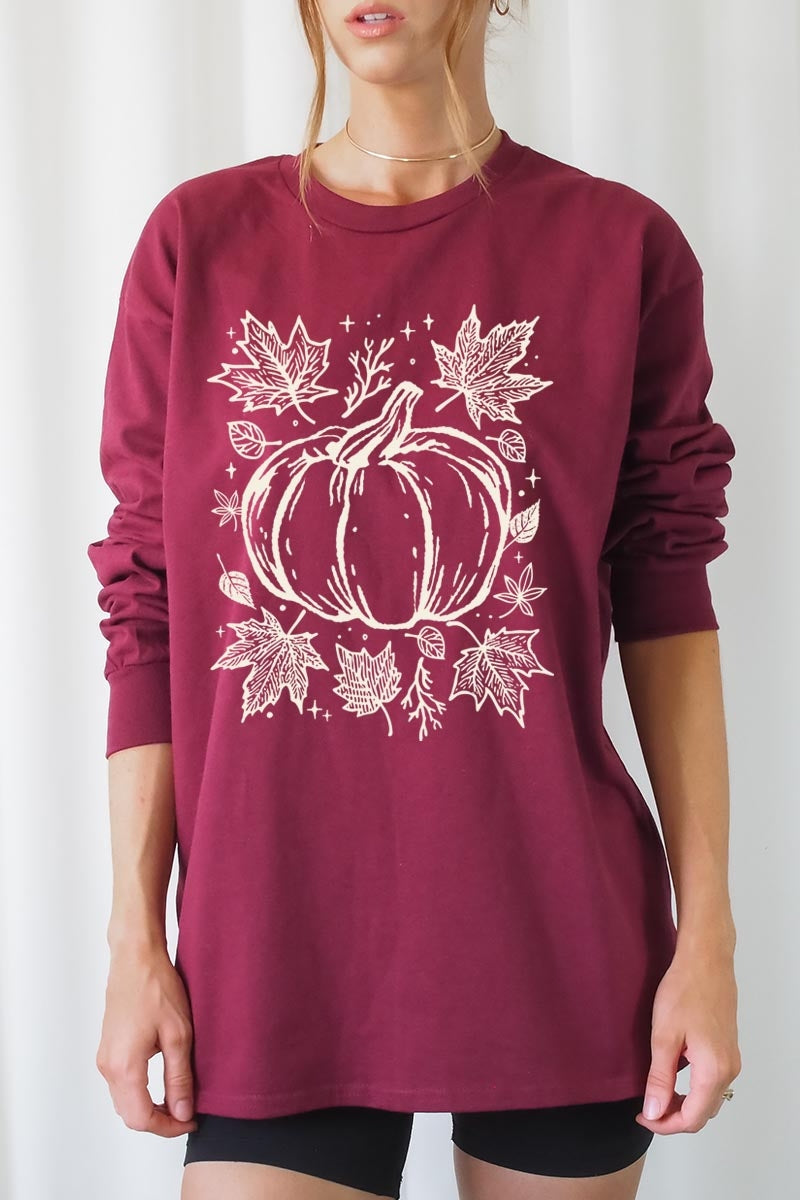 UL240-E3162 Fall Pumpkin Graphic Long Sleeve Tee $13.75