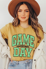 US3001-E3128 Green Gingham Game Day Graphic Tee $12.5