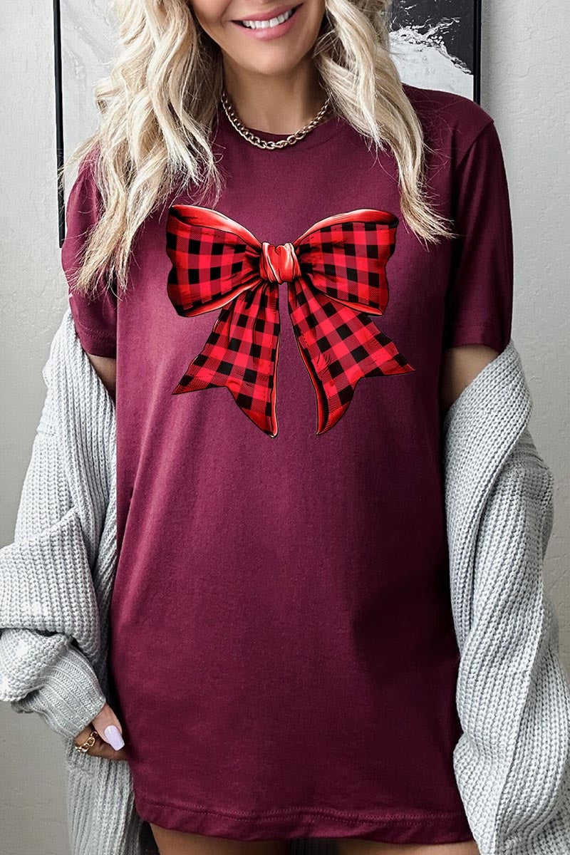 US3001P-E3198 Red Buffalo Plaid Bow Graphic Plus Tee $16
