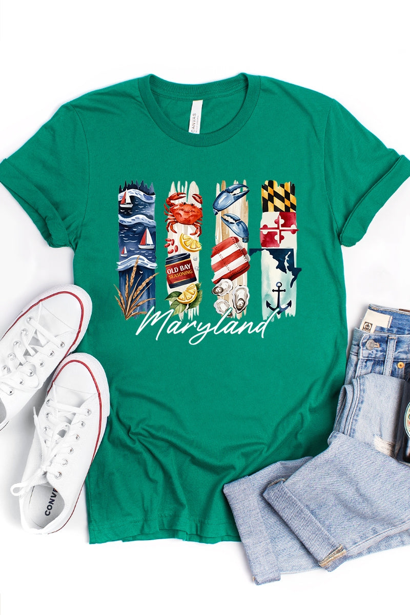 US3001-E3061MD Maryland State Brushstroke Graphic Tee $12.5