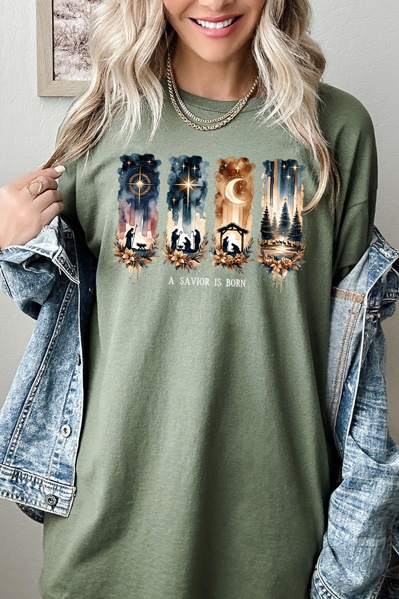 5000P-E3204 Savior Is Born Nativity Graphic Plus Heavy Cotton Tee $12.75
