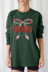UL240P-E3197 Merry Christmas Bow Graphic Plus Long Sleeve Tee $17