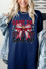 5000-E3093 Red Silver Football Game Day Bow Heavy Cotton Tee $9
