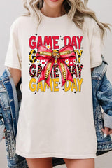 5000-E3091 Red Yellow Football Game Day Bow Heavy Cotton Tee $9