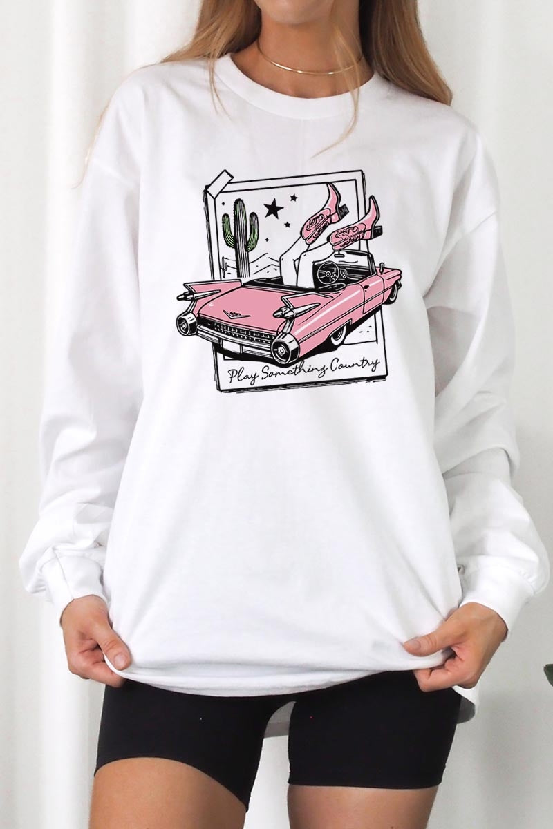UL240-E3098 Play Something Country Graphic Long Sleeve Tee $13.75