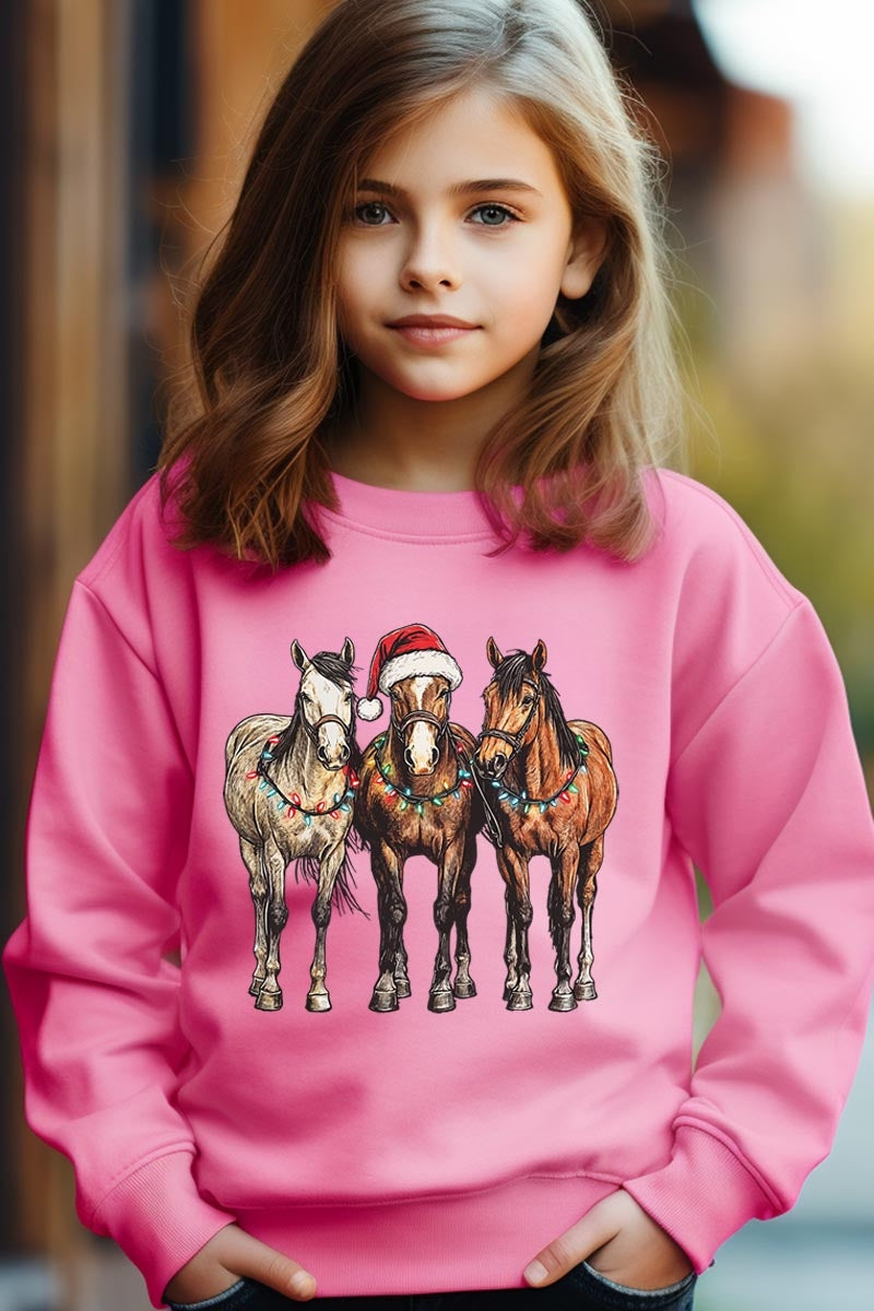 UL180B-E3182Z Christmas Horses Kids Graphic Sweatshirt $20