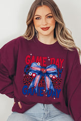 UL180-E3087 Red Blue Football Game Day Bow Graphic Sweatshirt $20