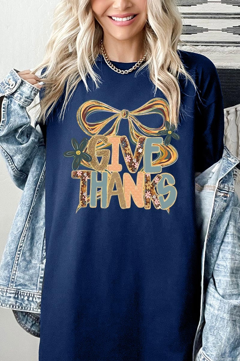 5000P-E3154 Give Thanks Bow Graphic Plus Heavy Cotton Tee $12.75