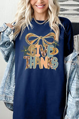5000-E3154 Give Thanks Bow Graphic Heavy Cotton Tee $9