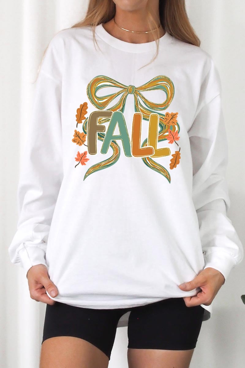 UL240P-E3121 Fall Brushstroke Bow Graphic Plus Long Sleeve Tee $17
