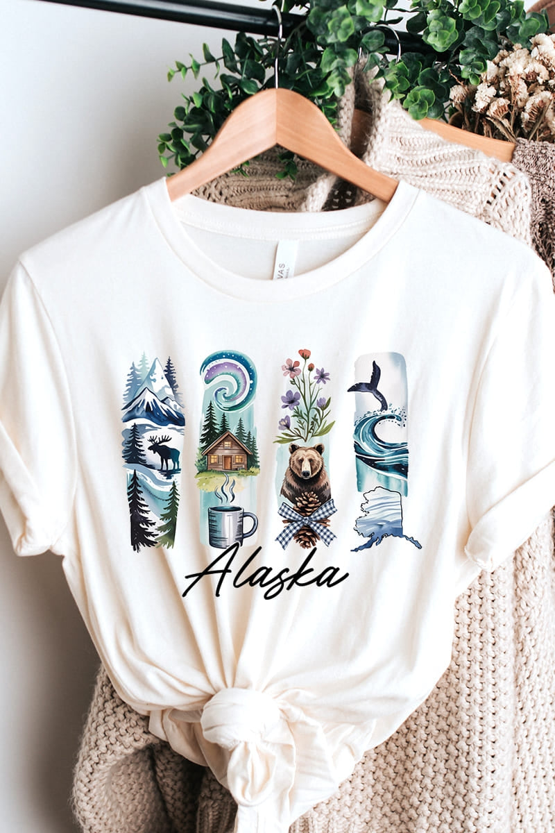 US3001-E3061AK Alaska State Brushstroke Graphic Tee $12.5