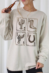 UL240-E3094 Western Cowgirl Card Graphic Long Sleeve Tee $13.75