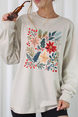 UL240-E3186 Floral Christmas Graphic Long Sleeve Tee $13.75