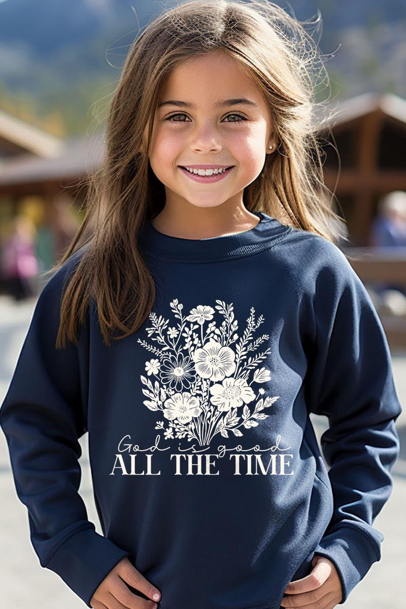 UL180B-E3116Z God Is Good Floral Kids Graphic Sweatshirt $20