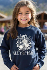 UL180B-E3116Z God Is Good Floral Kids Graphic Sweatshirt $20