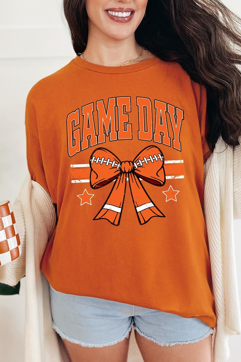 5000P-E3064 Orange Football Bow Graphic Plus Heavy Cotton Tee $12.75