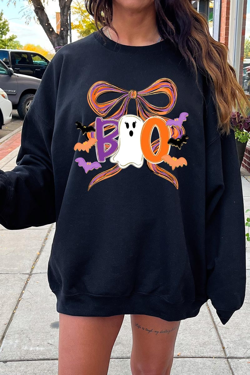 UL180-E3120 Boo Brushstroke Bow Graphic Sweatshirt $20