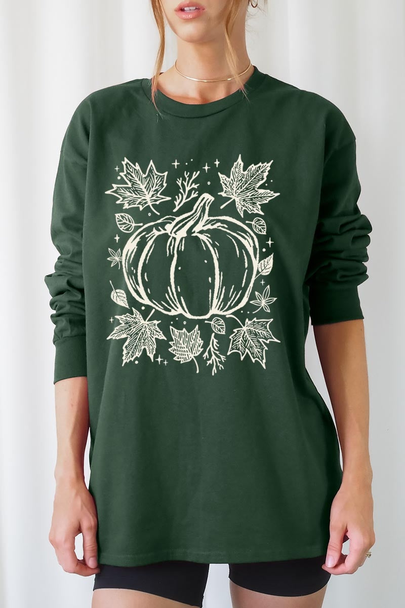 UL240P-E3162 Fall Pumpkin Graphic Plus Long Sleeve Tee $17