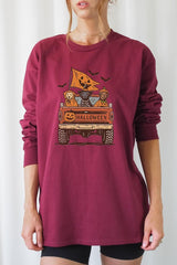 UL240P-E3150 Halloween Truck Dogs Graphic Plus Long Sleeve Tee $17