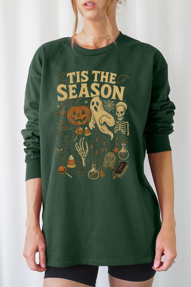 UL240-E3125 Tis The Season Halloween Graphic Long Sleeve Tee $13.75