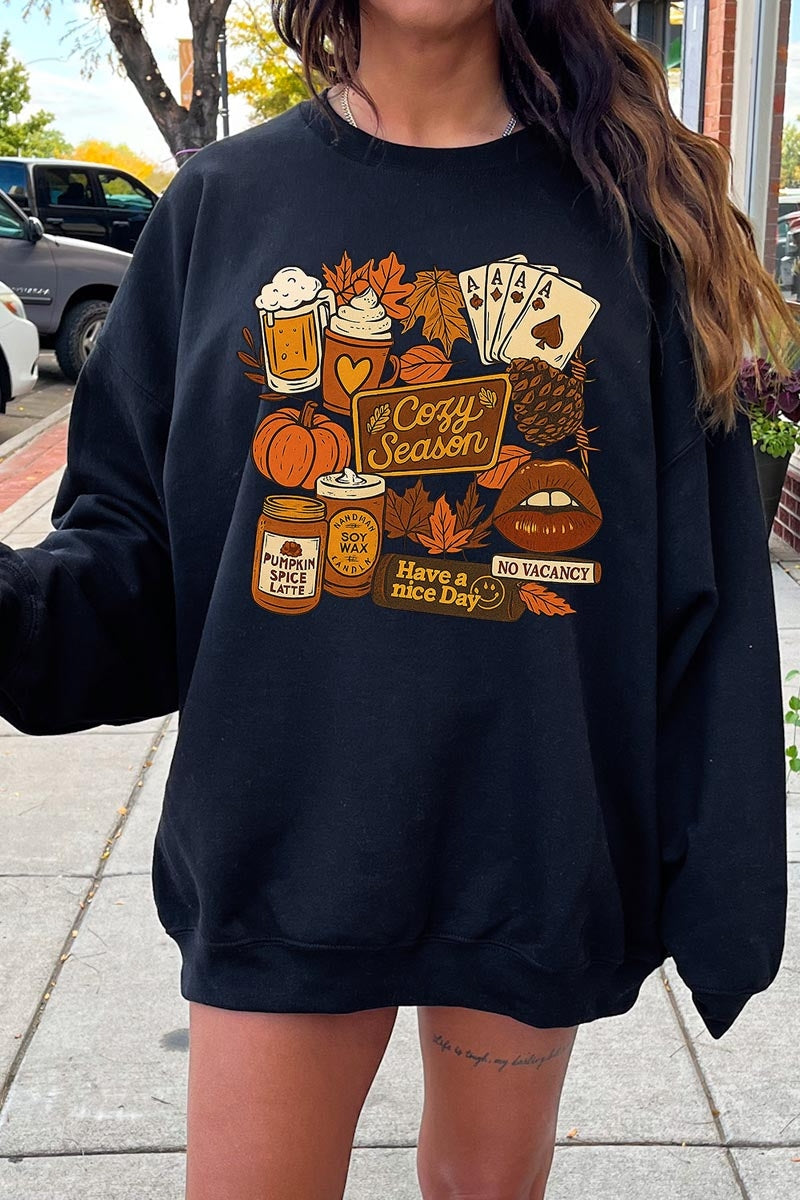 UL180P-E3119 Retro Fall Collage Graphic Plus Sweatshirt $25