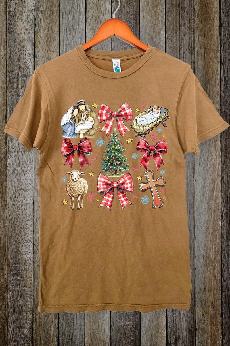 LS002-E3219 Nativity Scene Christmas Graphic Vintage Tee $15.5