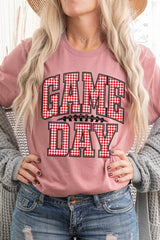 US3001-E3126 Red Gingham Game Day Graphic Tee $12.5