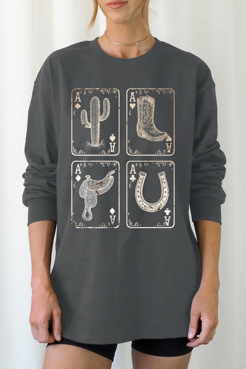 UL240P-E3094 Western Cowgirl Card Graphic Plus Long Sleeve Tee $17