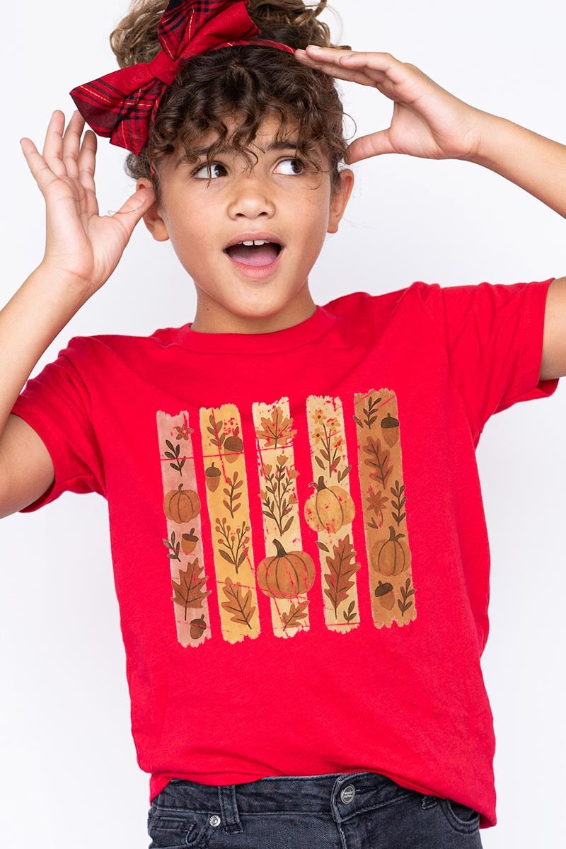 US3001Y-E3110Z Brushstroke Boho Fall Kids Graphic Tee $11