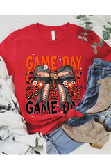 US3001P-E3088 Orange Black Football Game Day Bow Plus Tee $16