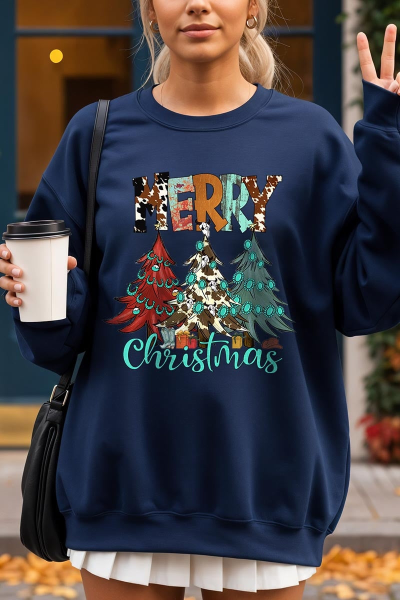 UL180-E3200 Merry Christmas Trees Graphic Sweatshirt $20