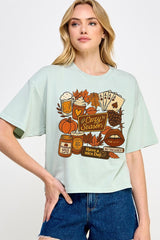 CTS-E3119 Retro Fall Collage Graphic Relaxed Crop Top $11