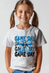 US3001Y-E3089Z Blue Silver Football Game Day Bow Kids Graphic Tee $11