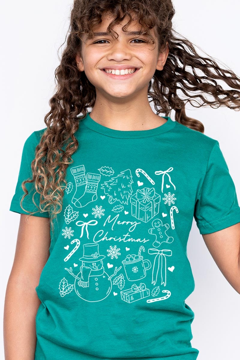 US3001Y-E3181Z Christmas Doodle Kids Graphic Tee $11