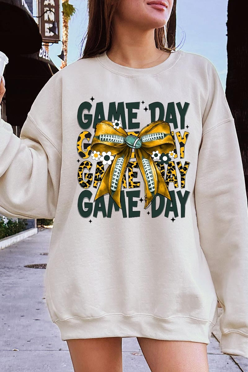 UL180-E3090 Yellow Football Game Day Bow Graphic Sweatshirt $20