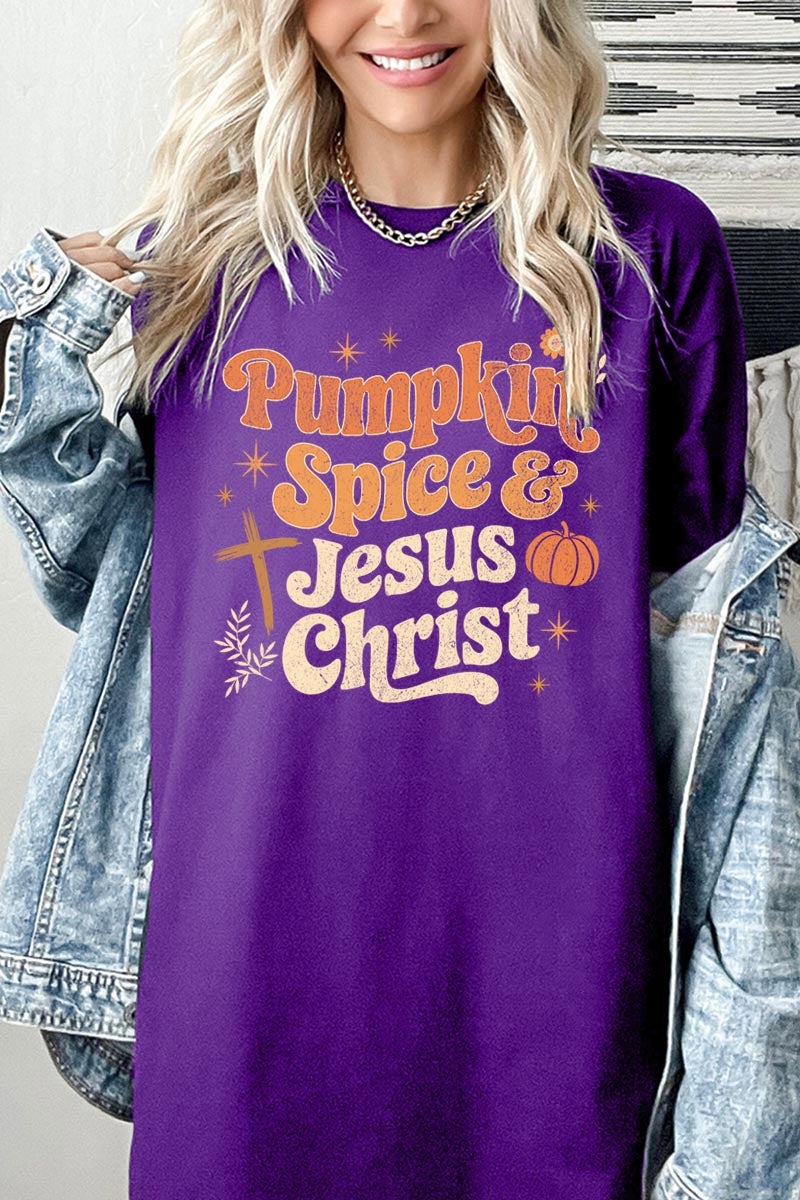 5000-E3164 Pumpkin Spice & Jesus Graphic Heavy Cotton Tee $9