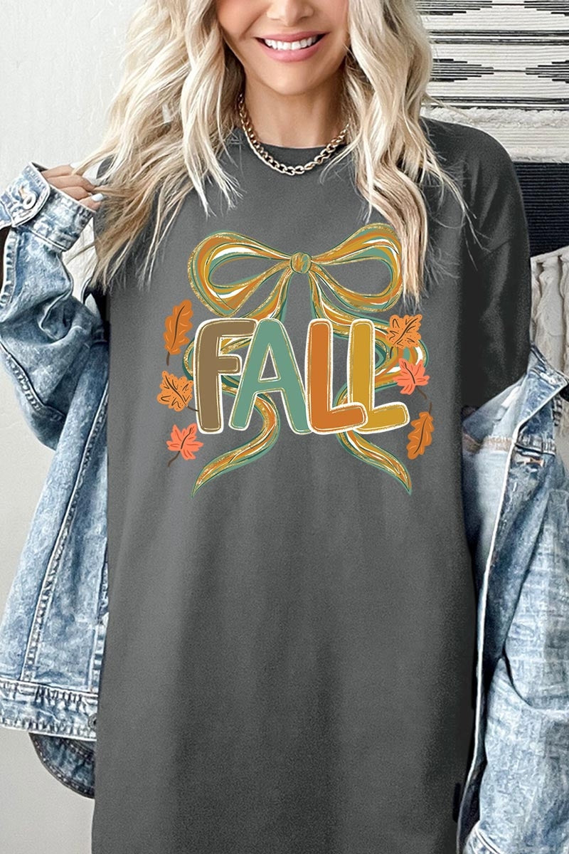 5000P-E3121 Fall Brushstroke Bow Graphic Plus Heavy Cotton Tee $12.75