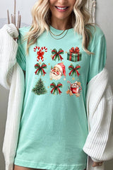 US3001-E3217 Santa Gifts & Bows Christmas Graphic Tee $12.5