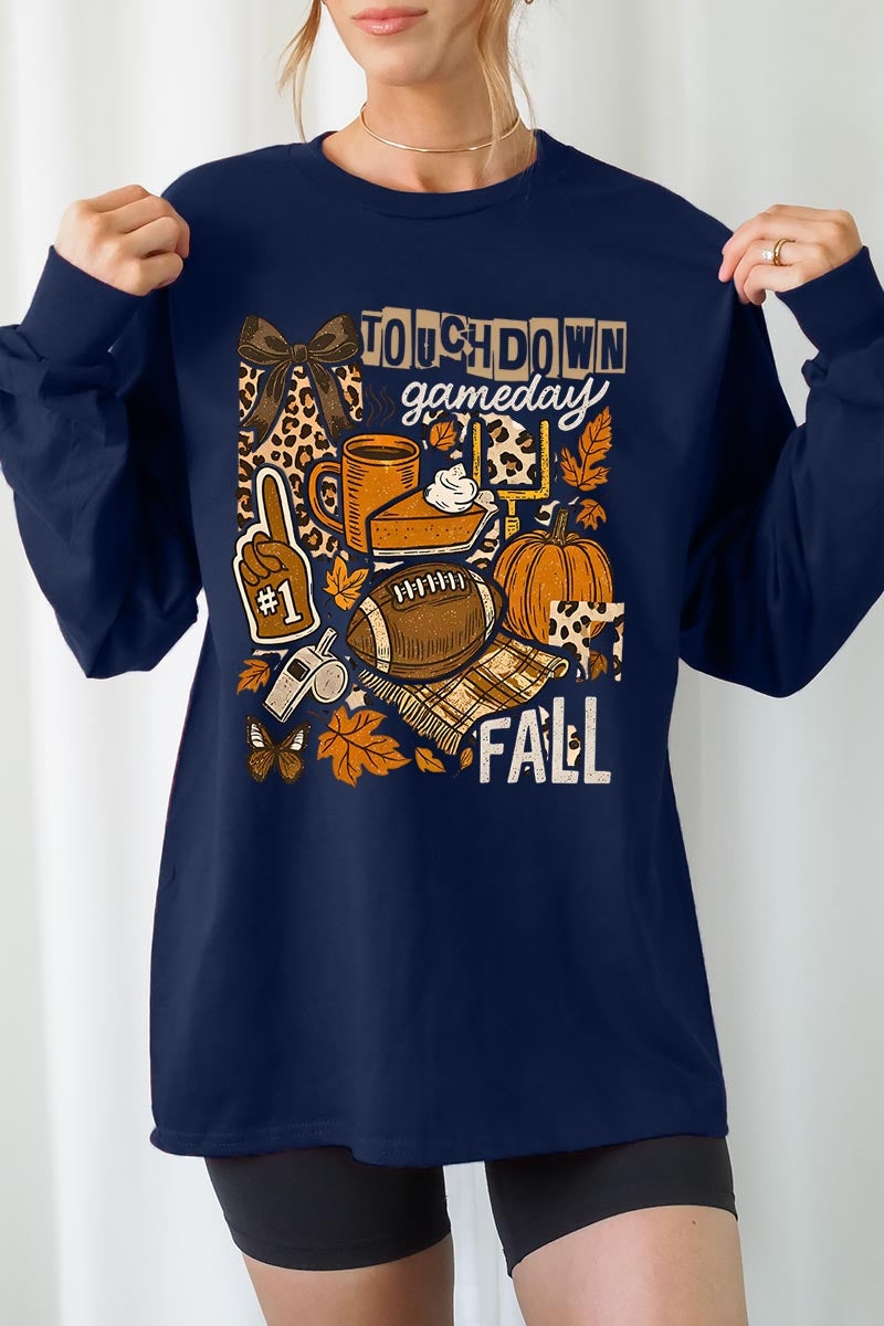 UL240P-E3134 Fall Football Collage Graphic Plus Long Sleeve Tee $17