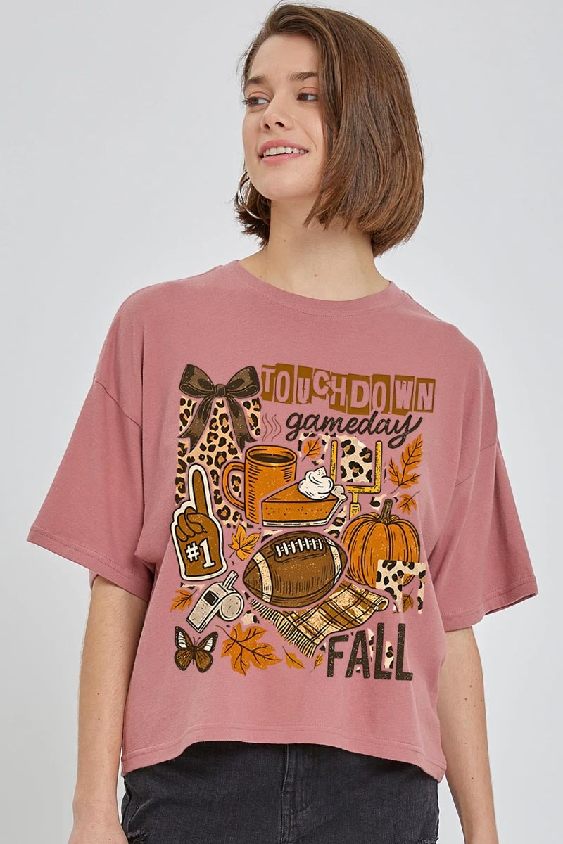 CTS-E3134 Fall Football Collage Graphic Relaxed Crop Top $11